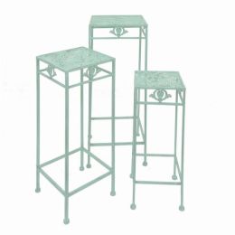 Plutus Brands Metal Plant Stand in Green Metal Set of 3