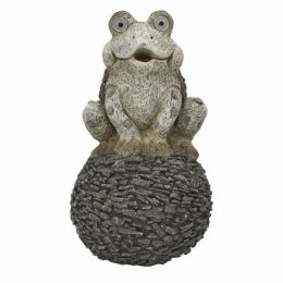 Plutus Brands Garden Solar Frog in Gray Resin (Pack of 1)