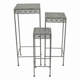 Plutus Brands Metal Plant Stand Square in Green Metal Set of 3