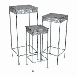 Plutus Brands Metal Plant Stand Square in White Metal Set of 3