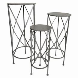 Plutus Brands Metal Plant Stand  Round in Gray Metal Set of 3