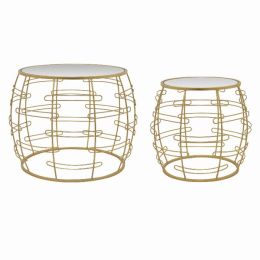 Plutus Brands Metal Mirrored Plant Stand in Gold Metal Set of 2