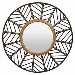 Plutus Brands Rattan Wall Mirror in Black Natural Fiber (Pack of 1)