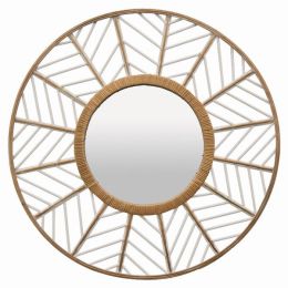 Plutus Brands Rattan Wall Mirror in White Natural Fiber (Pack of 1)
