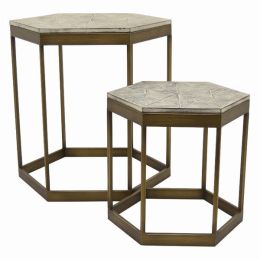 Plutus Brands Metal/wood Plant Stand in Gold Metal Set of 2