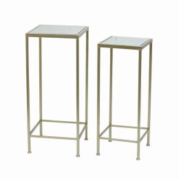 Plutus Brands Metal Plant Stand in Champagne Metal Set of 2