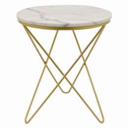 Plutus Brands Metal Plant Stand Marble Top in Gold Metal (Pack of 1)