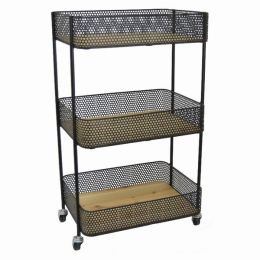 Plutus Brands Metal With Wood Plant Stand in Black Metal (Pack of 1)