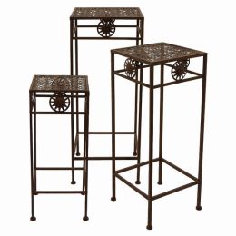Plutus Brands Metal Plant Stand in Brown Metal Set of 3