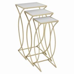 Plutus Brands Metal Plant Stand. in Champagne Metal Set of 3