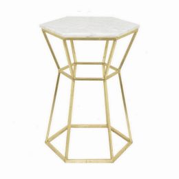Plutus Brands Metal Plant Stand With Marble in Gold Metal (Pack of 1)