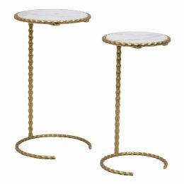 Plutus Brands Metal Plant Stand With Marble in Gold Metal Set of 2