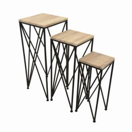 Plutus Brands Metal/wood Plant Stand in Brown Metal Set of 3