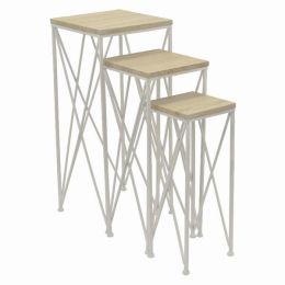 Plutus Brands Metal/wood Plant Stand in White Metal Set of 3