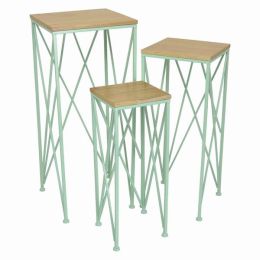 Plutus Brands Metal/wood Plant Stand in Green Metal Set of 3