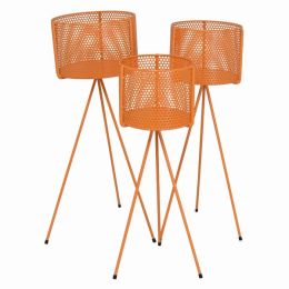 Plutus Brands Metal Plant Stand in Orange Metal Set of 3
