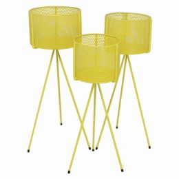 Plutus Brands Metal Plant Stand in Yellow Metal Set of 3
