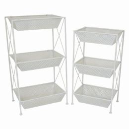 Plutus Brands Planter Stand in White Metal Set of 2