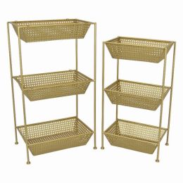 Plutus Brands Planter Stand in Gold Metal Set of 2