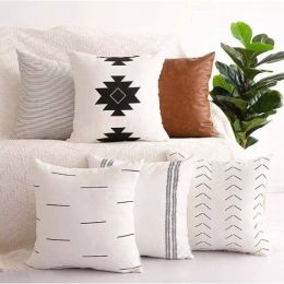 Cotton And Faux Leather Throw Pillow Cover Set 6 (Pack of 1)
