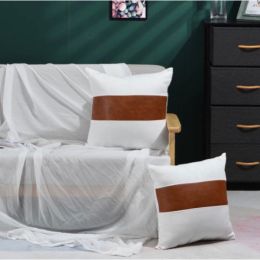 Cotton And Faux Leather Throw Pillow Cover (Pack of 1)